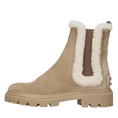 Tod's Chelsea Boots In Suede And Sheepskin In Brown