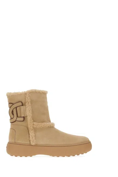 Tod's Suede And Sheepskin Ankle Boot In Beige O Tan