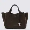 Tod's Brown Suede Leather Top Hansle Bag In Brown