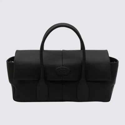 TOD'S TOD'S BLACK LEATHER REVERSE FLAP SMALL TOP HANDLE BAG