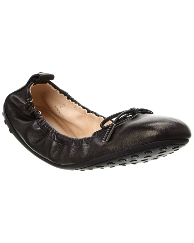 Tod's Bow Detail Leather Flat In Black