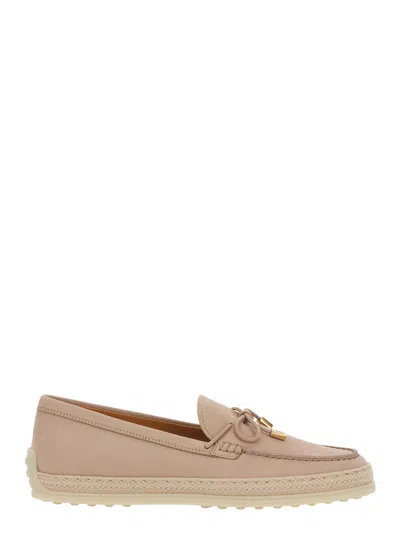 Tod's Bow-tie Calf Leather Loafers In Pink