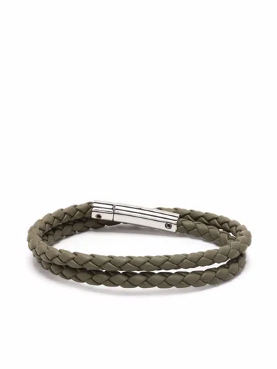 Tod's Braided Bracelet With Metallic Clasp And Logo Detail In Gray