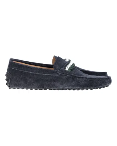 Tod's Braided Loafers In Navy Blue Suede