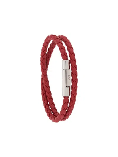 Tod's Braided Red Bracelet With Signature Metallic Clasp