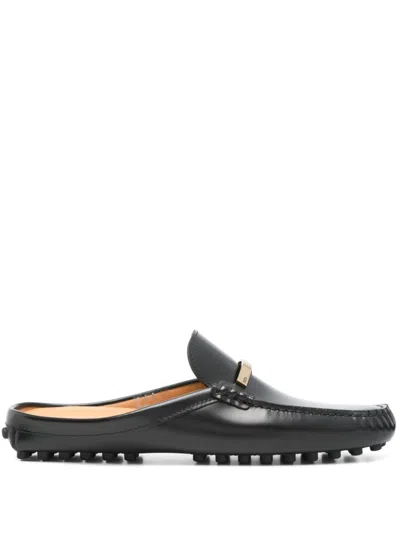 TOD'S TOD'S BRANDED METAL BAR LEATHER GOMMINO MULES