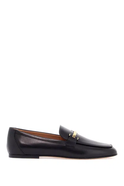 Tod's Branded Metal Bar Leather Loafers In Black