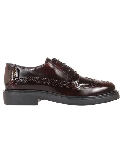 Tod's Brogue Leather Lace-up Shoes With Polished Finish In Black