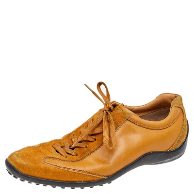 Tod's Brown Leather And Suede Lace Up Sneakers