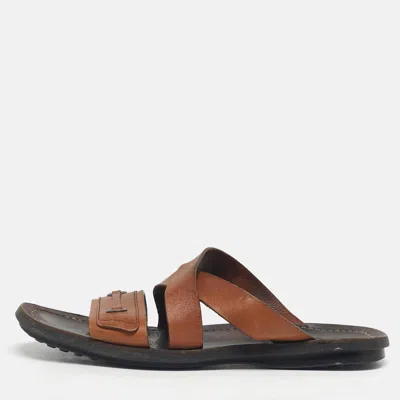 Tod's Brown Leather Crisscross Slide Sandals
