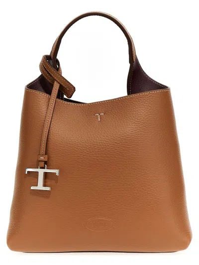 Tod's Brown Leather Handle Bag In Multicolor
