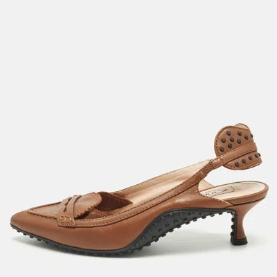 Tod's Brown Leather Loafers Slingback Pumps