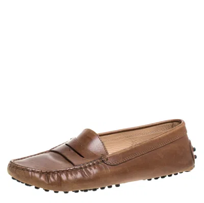 Tod's Brown Leather Penny Slip On Loafers