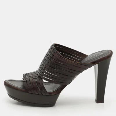 Tod's Brown Leather Platform Slide Sandals