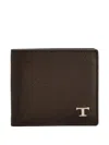 Tod's Leather Wallet Bi-fold Metal Logo In Brown
