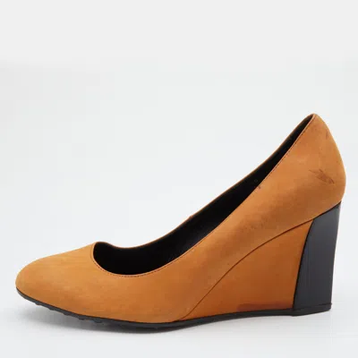 Tod's Brown Nubuck Leather Wedge Pumps