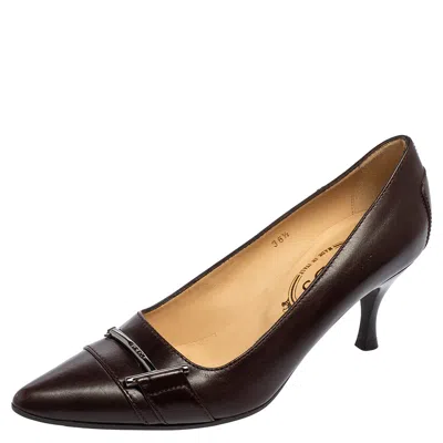 Tod's Brown Patent Leather Pointed Toe Pumps In Black