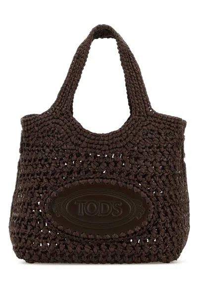 Tod's Brown Raffia Mini Shopping Bag