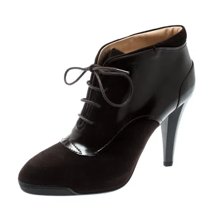 Tod's Brown Suede And Leather Lace Up Platform Booties