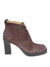 Tod's Brown Suede Ankle Boots With High Block Heel And Lace-up Front In Brown