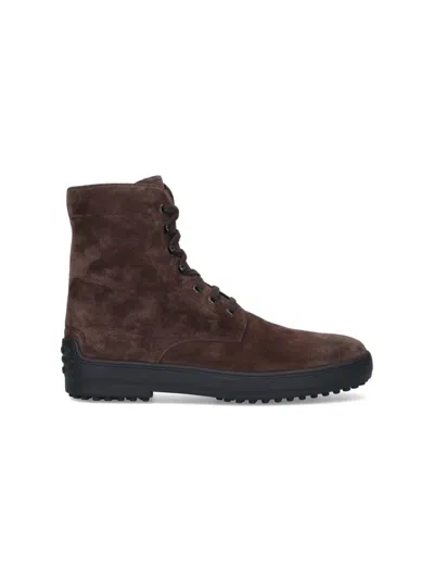 Tod's Brown Suede Ankle Boots With Round Toe