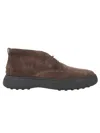 Tod's Brown Suede Minimalist Lace-up Shoes With Rubber Sole In Gray