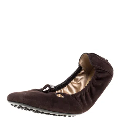 Tod's Brown Suede Scrunch Ballet Flats