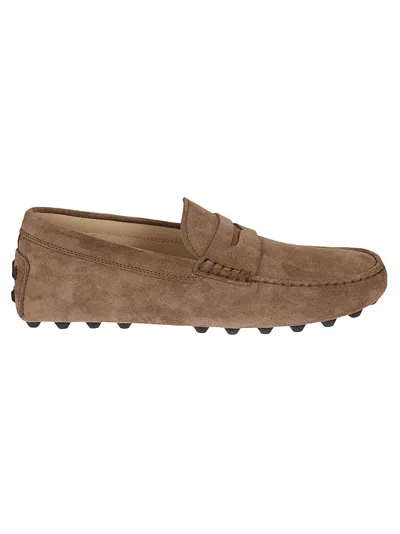 Tod's Brown Suede Slip-on Loafers With Stitched Detail