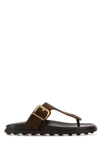 Tod's Brown Suede Thong Slippers