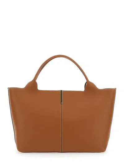 Tod's Brown Tote Bag With Magnetic Closure And Embossed Logo Detail In Leather Woman