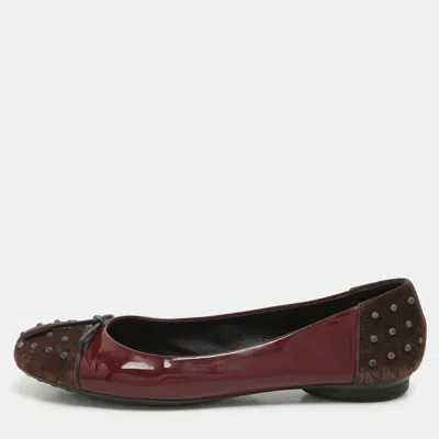 Tod's Brown/burgundy Suede And Patent Leather Bow Ballet Flats