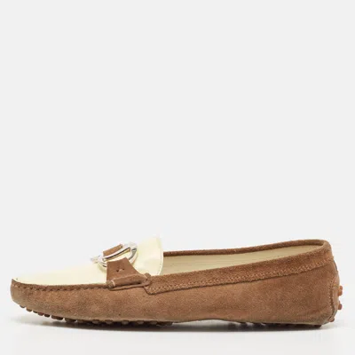 Tod's Brown/cream Suede And Patent Leather Slip On Loafers