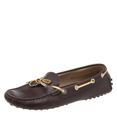 Tod's Brown/gold Leather Bow Slip On Loafers In Multi