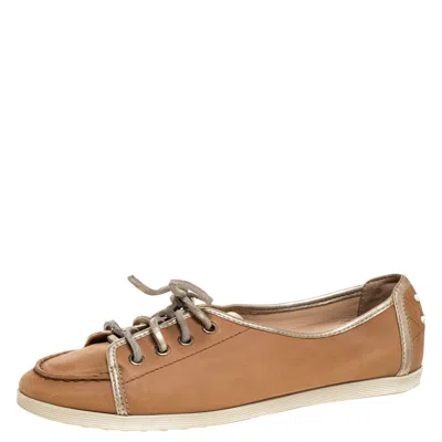 Tod's Brown/gold Leather Lace Up Sneakers