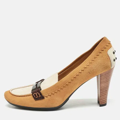 Tod's Brown/white Suede Penny Loafer Pumps