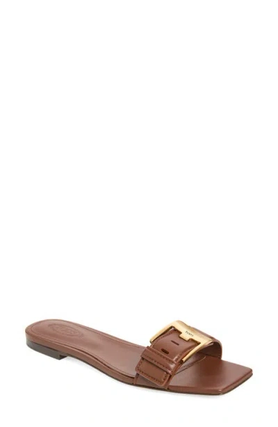 Tod's Buckle Slide Sandal In Brown