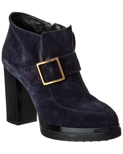 Tod's Buckle Velvet Bootie In Blue