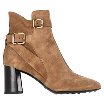 Tod's Buckled Ankle Boots In Brown Suede