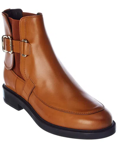 Tod's Buckled Leather Ankle Boot In Brown