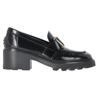 Pre-owned Tod's Buckled Platform Loafers In Black Calf Leather