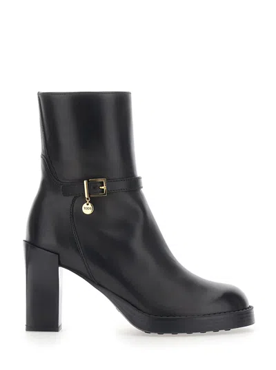 Tod's Buckle-strap Leather Ankle Boot In Black