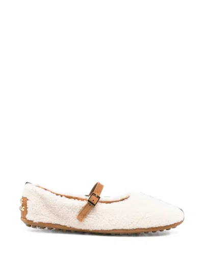 Tod's Buckle-strap Shearling Ballet Flats In White