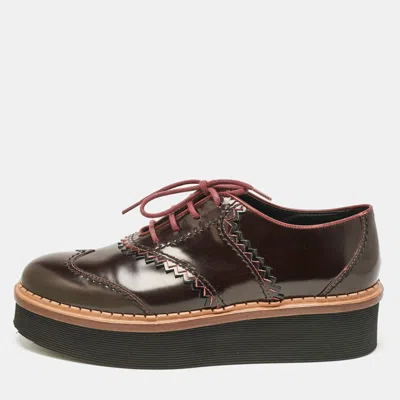 Tod's Burgundy Brogue Leather Platform Lace Up Oxfords In Brown