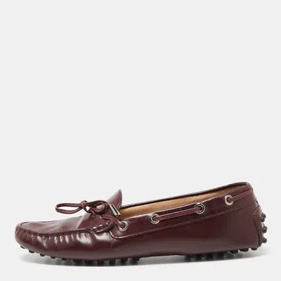 Tod's Burgundy Leather Bow Slip-on Loafers