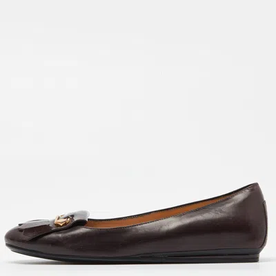 Tod's Burgundy Leather Fringe Detail Ballet Flats In Brown