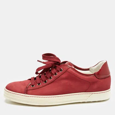 Tod's Burgundy Nubuck And Patent Leather Low Top Sneakers In Red