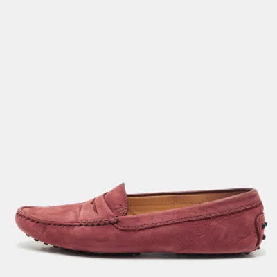 Tod's Burgundy Nubuck Leather Loafers In Red