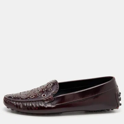 Tod's Burgundy Patent Leather Laser Cut Loafers In Brown