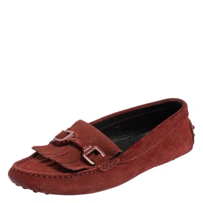 Tod's Burgundy Suede Tassel Slip On Loafers In Multi