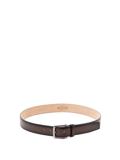 Tod's Calf Leather Belt With Polished Finish In Brown